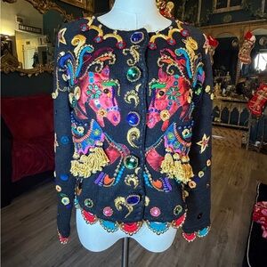 RARE Michael Simon Circus Carousel Horse Beaded Cardigan – Size Small